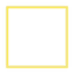 Illustration of neon electric style square frame. Yellow gold color. Isolated on transparent background
