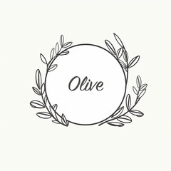 label with olive branch - simple linear style. Emblem composition with olives and typography	