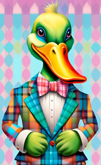 cunning duck in a checkered suit