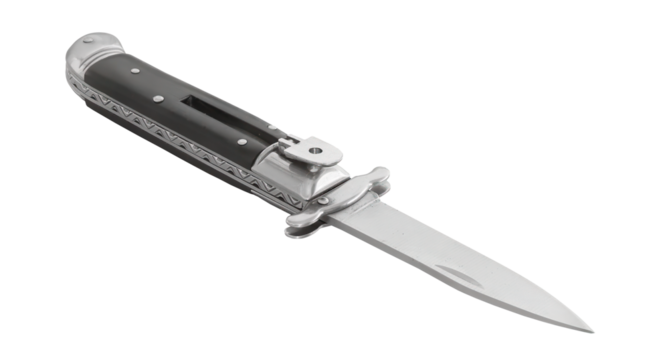 swing guard lever lock vintage look automatic knife on transparent background