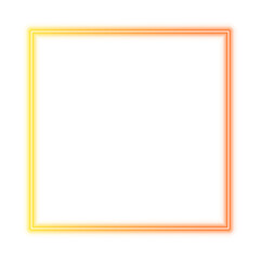 Illustration of neon electric style square frame. Gradient yellow orange red flame color. Isolated on transparent background