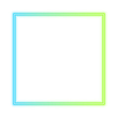 Illustration of neon electric style square frame. Gradient blue green color. Isolated on transparent background