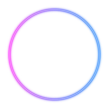 Illustration of neon electric style circle oval round frame. Gradient pink purple blue color. Isolated on transparent background