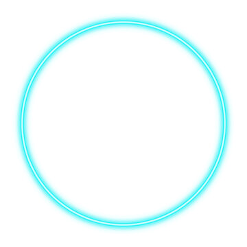 Illustration of neon electric style circle oval round frame. Blue color. Isolated on transparent background
