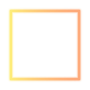 Illustration of neon electric style square frame. Gradient yellow orange red flame color. Isolated on transparent background