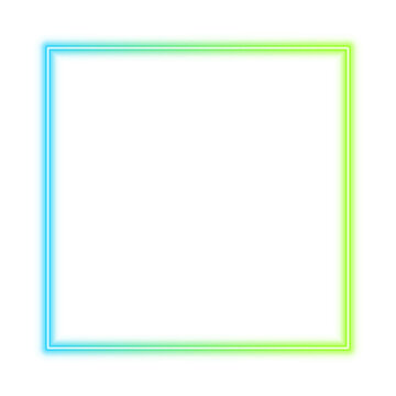Illustration of neon electric style square frame. Gradient blue green color. Isolated on transparent background