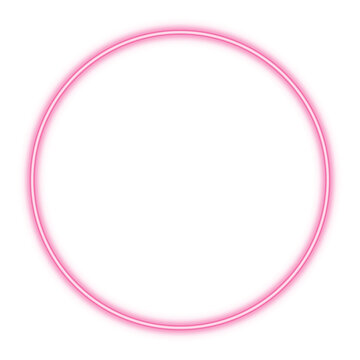 Illustration of neon electric style circle oval round  frame. Pink color. Isolated on transparent background