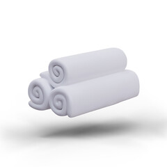 Collection of clean white towels on white background with place for text and shadow. Care and personal hygiene concept. Vector illustration in 3d realistic style