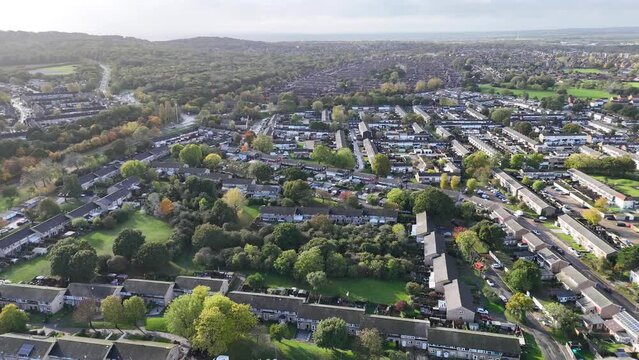 Flying over Rise park in Lee Chapel North, Basildon on a sunny day