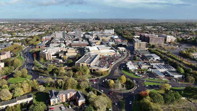 Aerial view of busy roundabouts near Basildon town centre