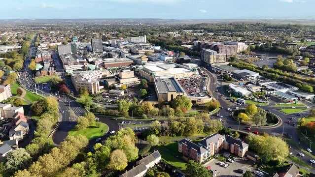Aerial view approaching Basildon town centre from Lee Chapel North