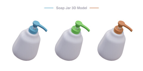 Pump bottle for liquid cosmetics and detergents. Set of vector jars with dispenser of different colors. Vector realistic templates for advertising products with different aroma, composition