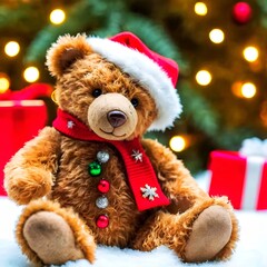 christmas teddy bear on the Christmas background 