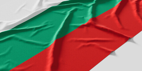 Flag of Bulgaria. Fabric textured Bulgaria flag isolated on white background. 3D illustration