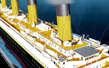 Steamboat ocean liner ship boat deck view 3D render image in HDR - 676248322