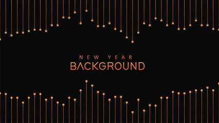 Happy New Year Premium background wave line isolated black background. Modern futuristic graphic design element. minimalist symmetric.
