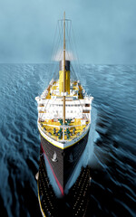 Steamboat ocean liner ship front dramatical view 3D render image in HDR - 676248389