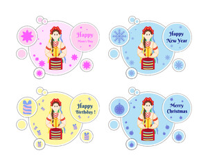 Vector drawing with congratulations for the holidays with a Ukrainian girl