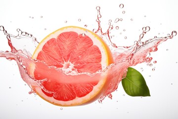 Grapefruit with water splash on white