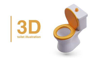 Realistic toilet with raised lid. Color illustration for advertising modern sanitary ware. Equipment for hygiene. Image for web design on white background, place for text
