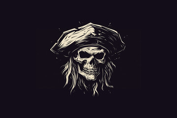 illustrated pirate skull logo on a black background