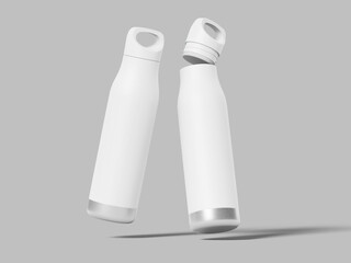 Realistic White Blank Insulated Bottle 3D Mockup in Grey Background