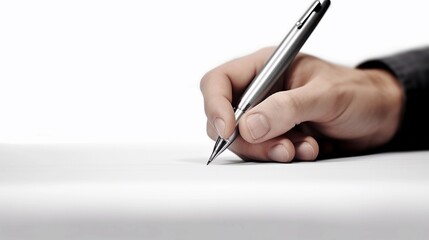 portrait of hand writing with pencil against white background, AI generated, background image - obrazy, fototapety, plakaty