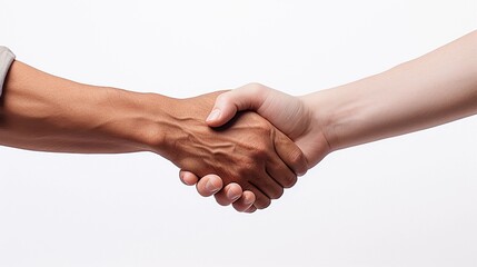 portrait of shaking hands on white background, AI generated, background image