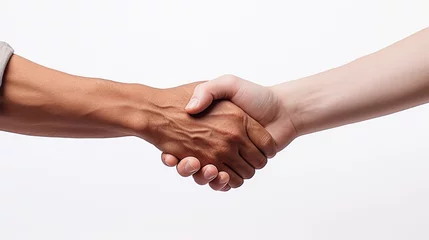 Foto op Plexiglas portrait of shaking hands on white background, AI generated, background image © Hifzhan Graphics