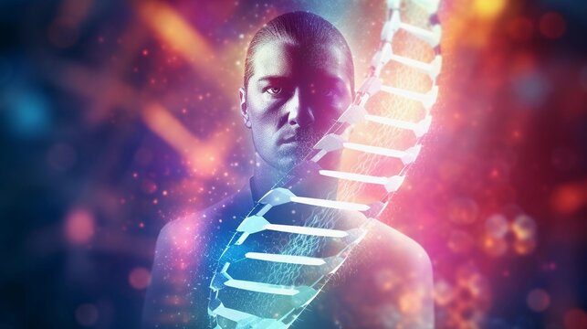 portrait of DNA illustration on abstract background, AI generated, background image