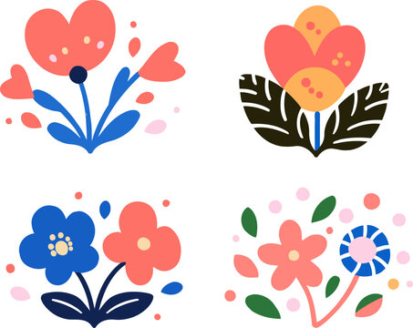 Fototapeta Set of colorful folk flowers