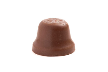 Unwrapped Bell Shaped Chocolate Candy on White Background