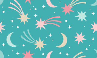 Fototapeta na wymiar Seamless pattern with stars, moons and comets. Dream design with magical stars