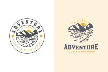 Deurstickers mountain landscape with rocks at sunrise for Hipster Adventure Traveling logo can be used biker cross © Agung