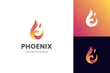 awesome flying phoenix gradient logo vector illustration, phoenix fire energy symbol logo template
