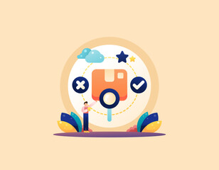 Obraz premium Quality control. Assess the quality of products. determines whether products pass or rejected before they launch. checking and testing. work and duty. illustration concept design. vector elements