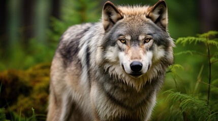 Fototapeta premium Alert Grey Wolf Hunting. 