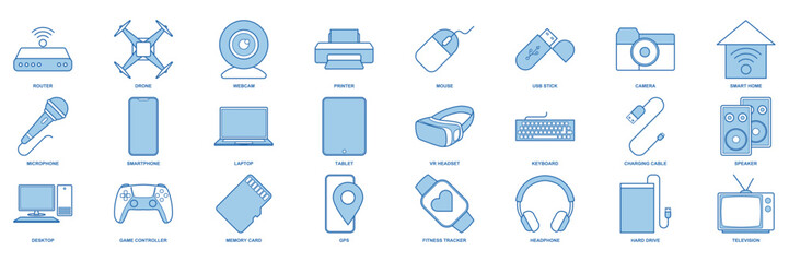 device icon set, Included icons as Laptop, Drone, Speaker, gamepad and more symbols collection, logo isolated vector illustration
