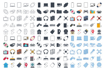 device icon mega set, Included icons as Laptop, Drone, Speaker, gamepad and more symbols collection, logo isolated vector illustration - obrazy, fototapety, plakaty