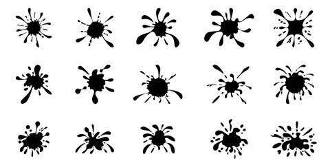 Set of paint splashes, Ink blots urban street style, blobs, Artistic texture of ink splatter stains, stroke vector set, Isolated vector illustration	