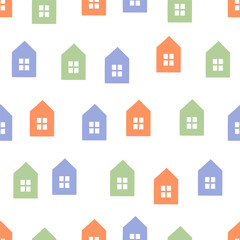 Seamless pattern with colorful boho house