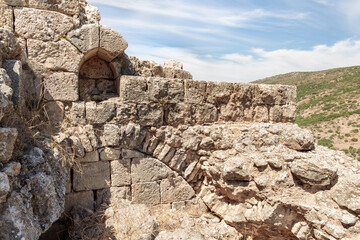 The remains  of a destroyed room in the medieval fortress of Nimrod - Qalaat al-Subeiba, located near the border with Syria and Lebanon in the Golan Heights, in northern Israel