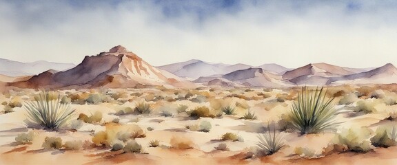 watercolour desert landscape wallpaper - obrazy, fototapety, plakaty
