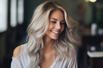 Fototapeta premium Beauty girl with long and shiny wavy Hair ,coloring and toning, shatush and balayash . Beautiful woman model with curly hairstyle.