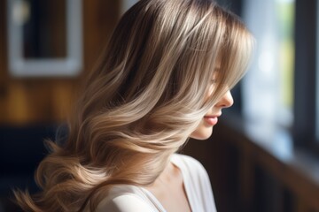 Beauty girl with long and shiny wavy Hair ,coloring and toning, shatush and balayash . Beautiful woman model with curly hairstyle.