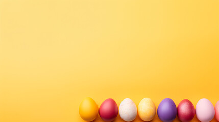 Multiple colorful easter eggs on yellow background