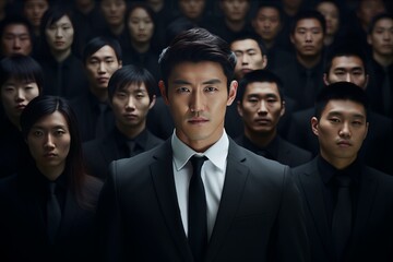 Fototapeta premium Group of Asian People wearing black Suit and Tie