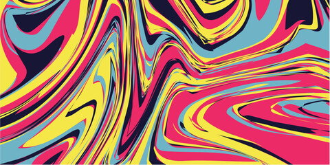 Spiral Psychedelic wavy Design. Candy colors yellow pink blue groovy illusion background