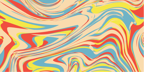 Spiral Psychedelic Design. Blue Orange Yellow marble liquid groovy illusion background