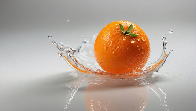 Arancia fresca in caduta su acqua